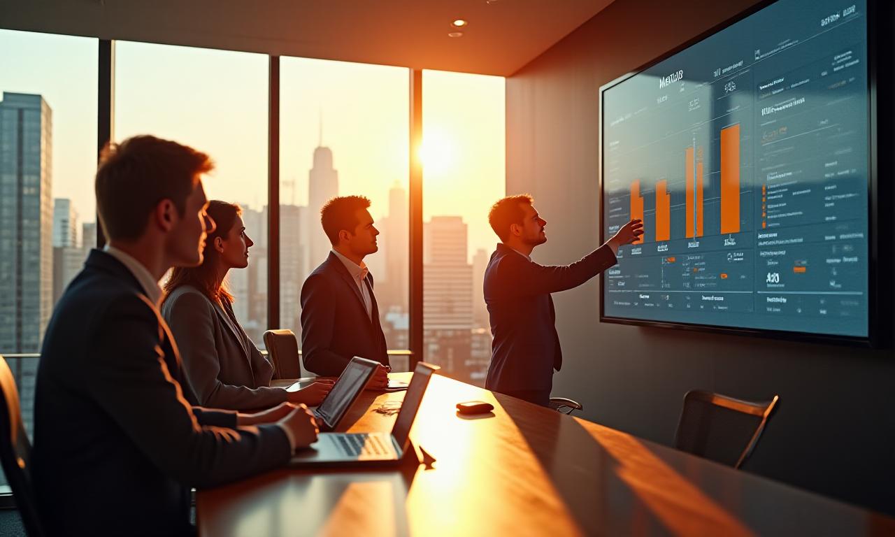 Executive team reviewing digital performance metrics in a bright Melbourne office